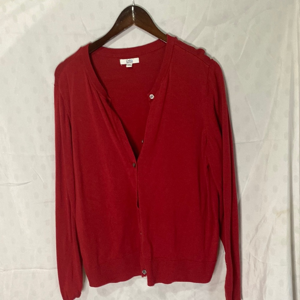 Red cardigan